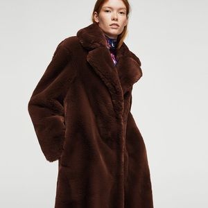 🌲🐻 MANGO BROWN FAUX FUR COAT 🐻🌲